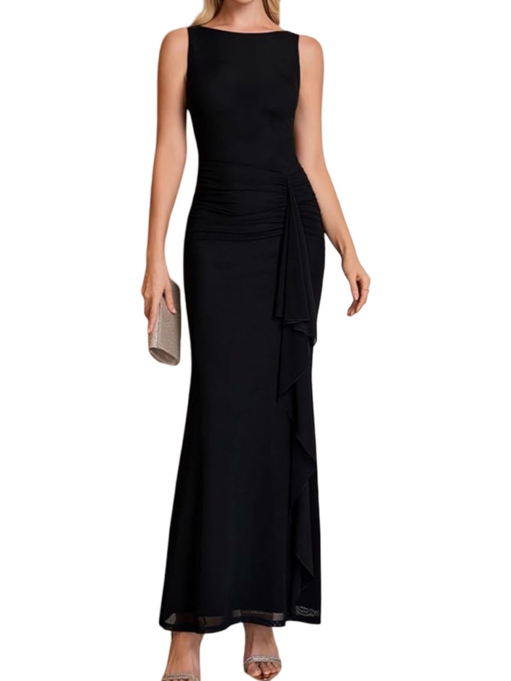 NWT XinFSh  Ruffle Maxi Dress  Ruched Bodycon cocktail dress,  XS